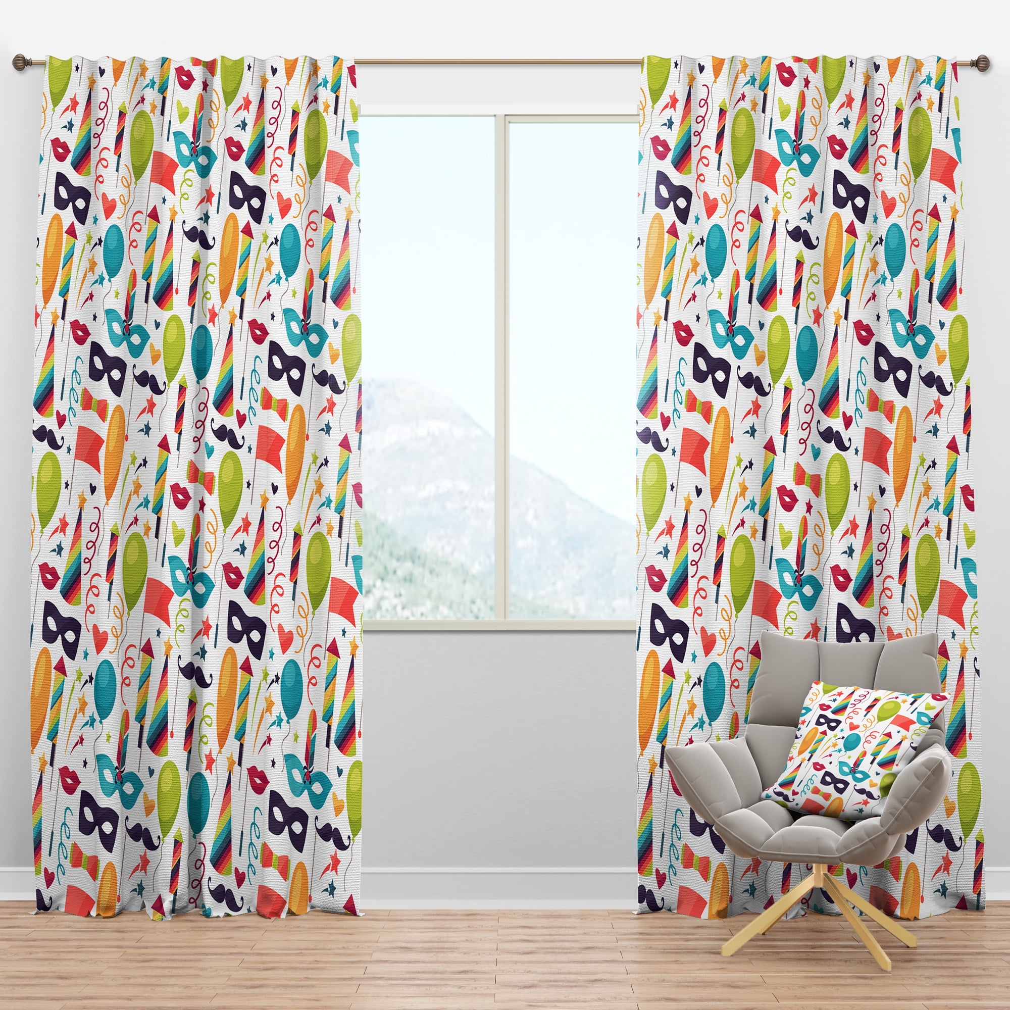 Designart 'Carnival Icons & Objects With Celebration Pattern' Modern Blackout Curtain Panel