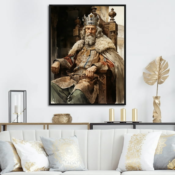 Designart "Carolingian Portrait Emperor Charlemagne painting II" Emperor Floater Framed Wall Decor