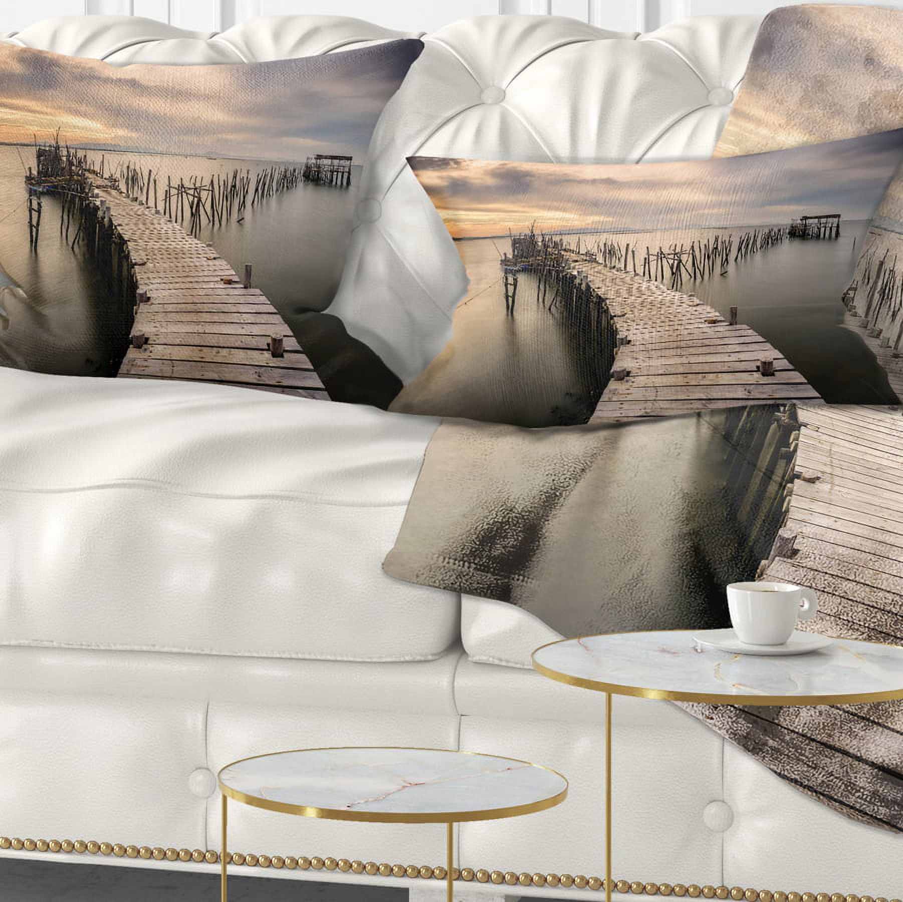 Designart Carrasqueira Old Wooden Pier - Seashore Photo Throw Pillow - 12x20