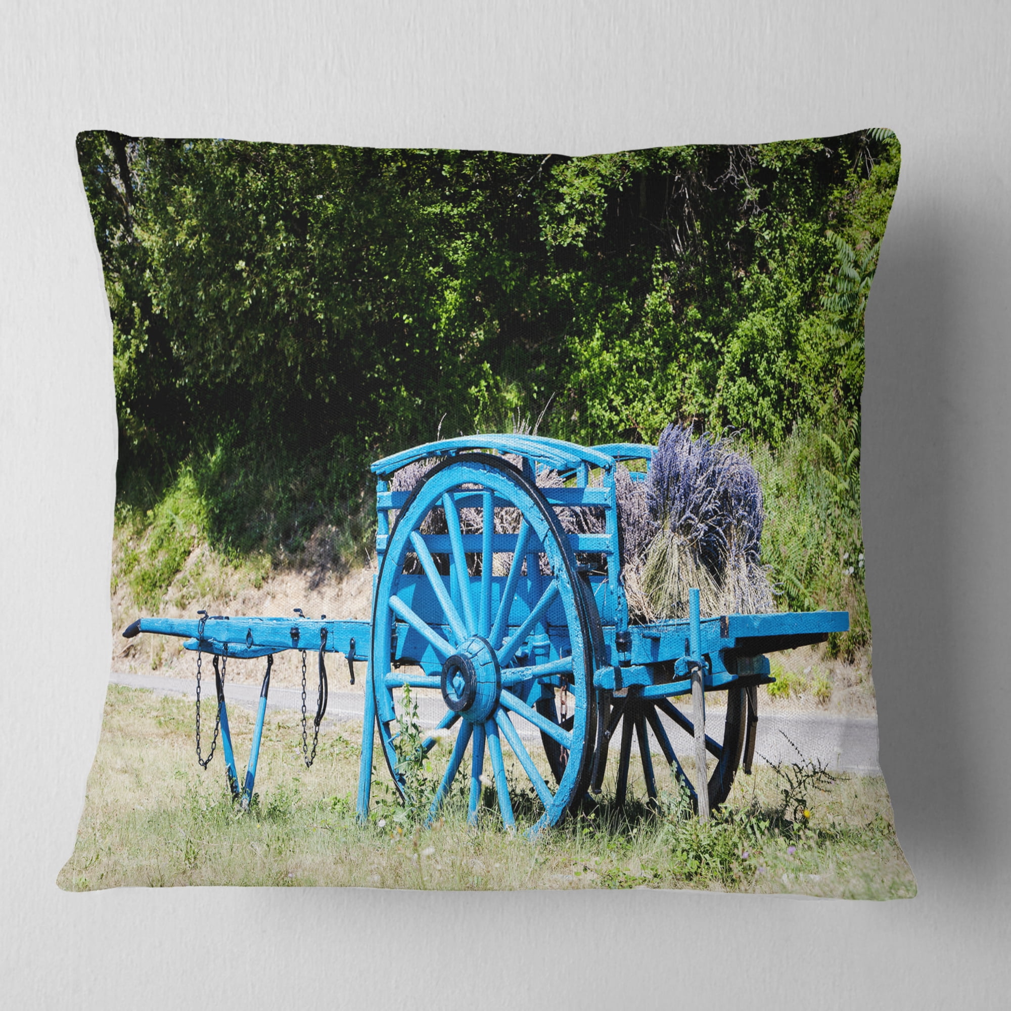 Designart Cart with Lavender in France - Landscape Printed Throw Pillow - 16x16
