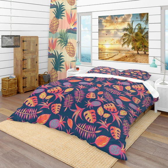 Designart 'Cartoon Tropical Pattern' Tropical Duvet Cover Set
