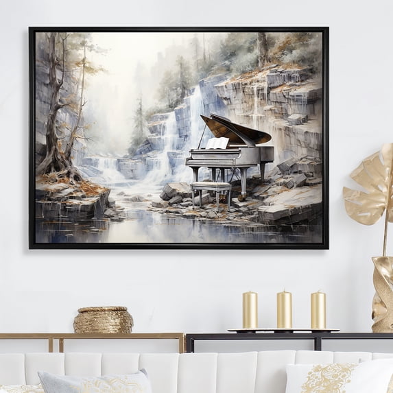 Designart "Cascade Of Piano Keyboards II" Music Floater Framed Wall Decor
