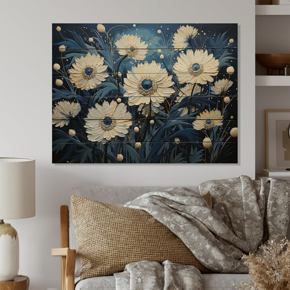 Designart "Cascading Blue Cornflowers IV" Floral Print on Natural Pine Wood