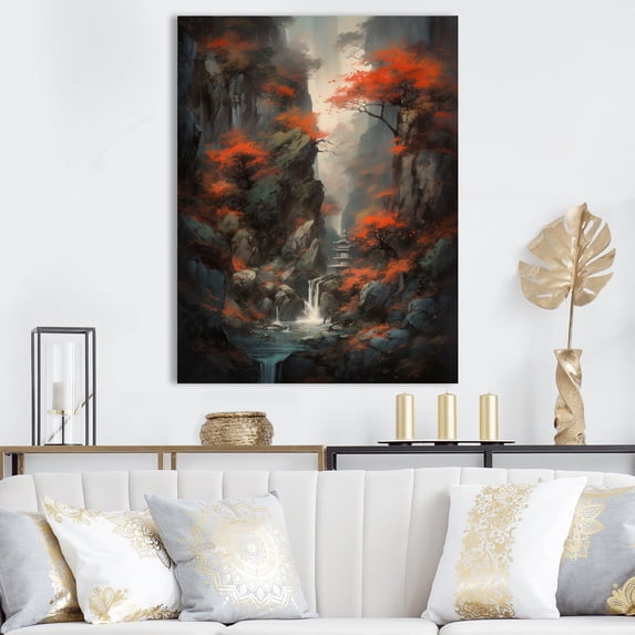 Designart "Cascading Botanical Trees IV" Tree Floral Wall Art For Bathroom
