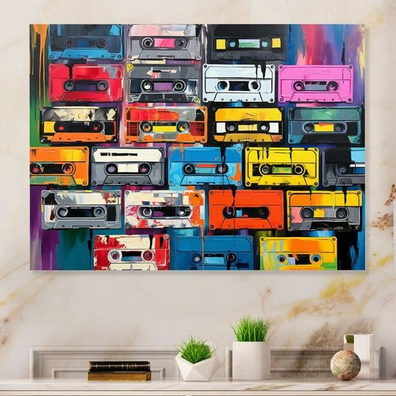 Designart "Cassette Tapes Retro flow I" Music Metal Wall Art