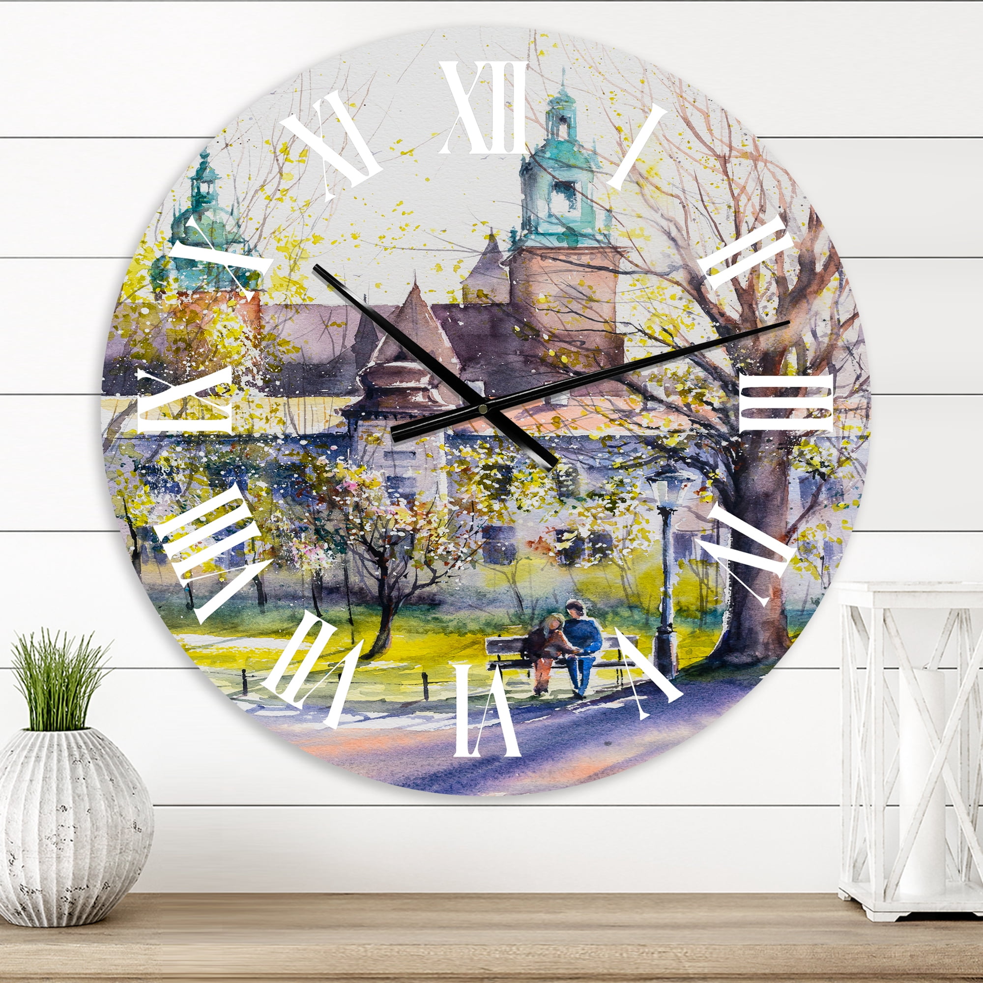 Designart 'Castel Through The Trees Of The Park' Country Wall Clock