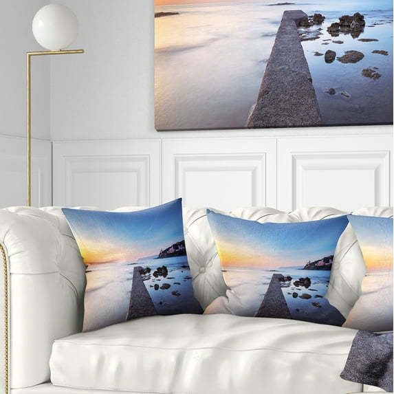 Designart Castiglioncello Bay Concrete Pier - Seascape Throw Pillow - 16x16