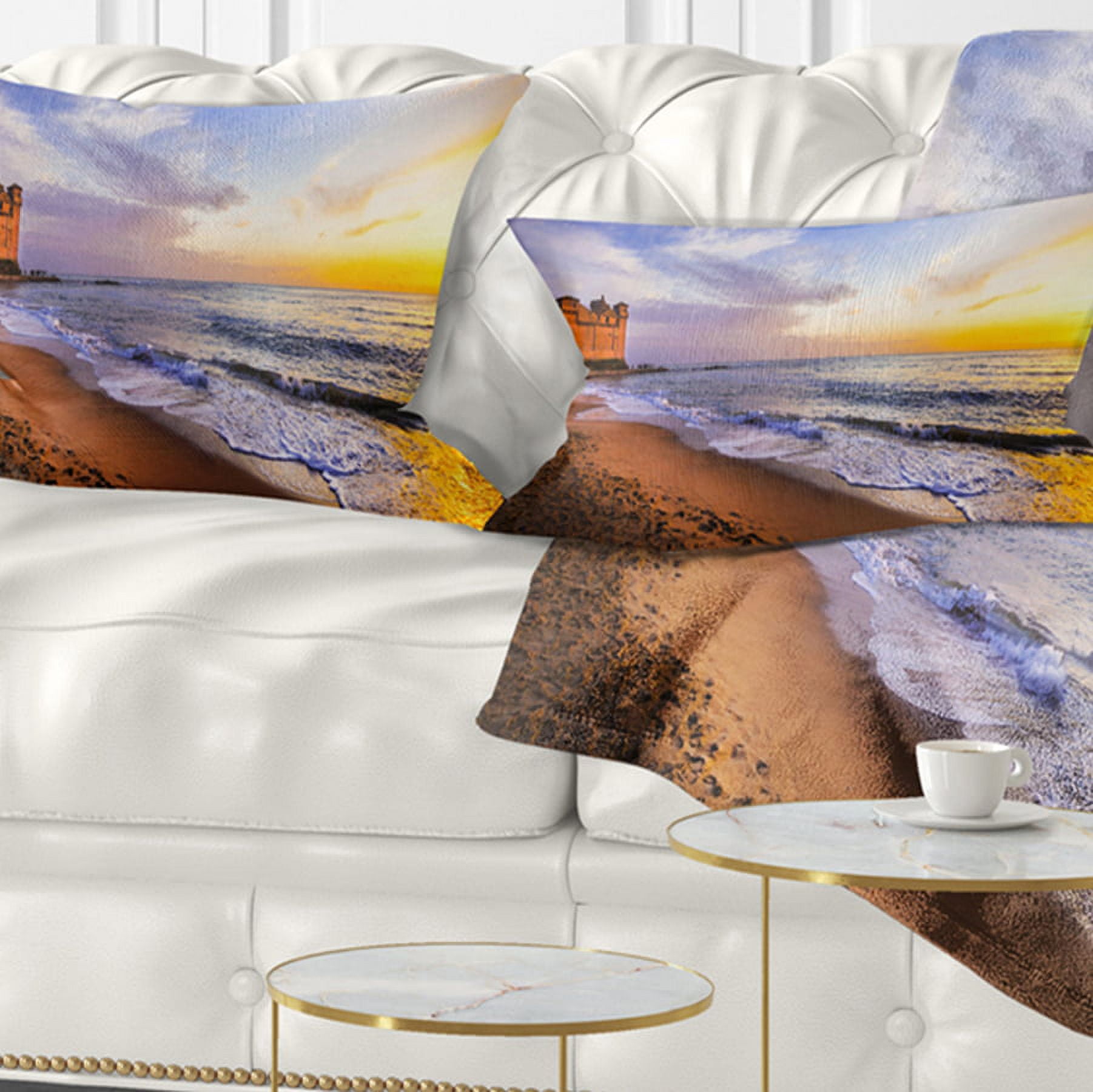 Designart Castle Santa Severa over Sunset Italy - Seashore Throw Pillow - 12x20