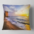 thumbnail image 1 of Designart Castle Santa Severa over Sunset Italy - Seashore Throw Pillow - 16x16, 1 of 4