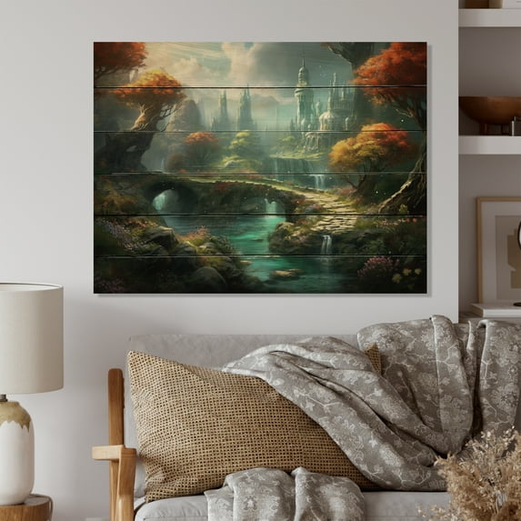 Designart "Castle from a Fairytale I" Castles Print on Natural Pine Wood