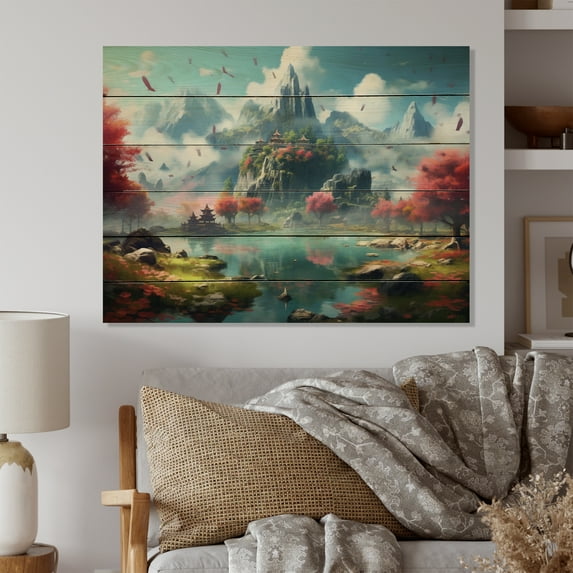 Designart "Castle from a Fairytale IV" Castles Print on Natural Pine Wood