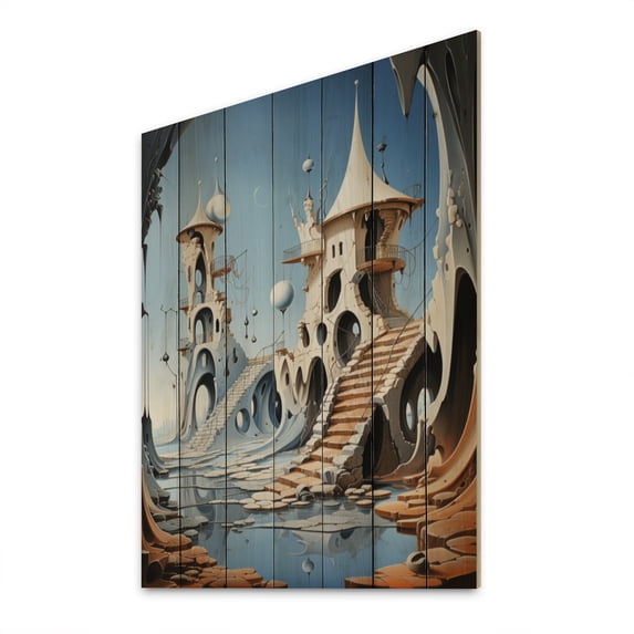 Designart "Castle from a Fantasy III" Castles Print on Natural Pine Wood