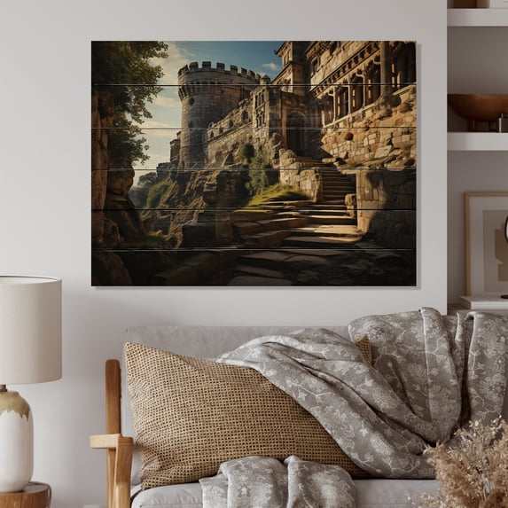 Designart "Castles Dramatic Forms High I" Architecture Print on Natural Pine Wood