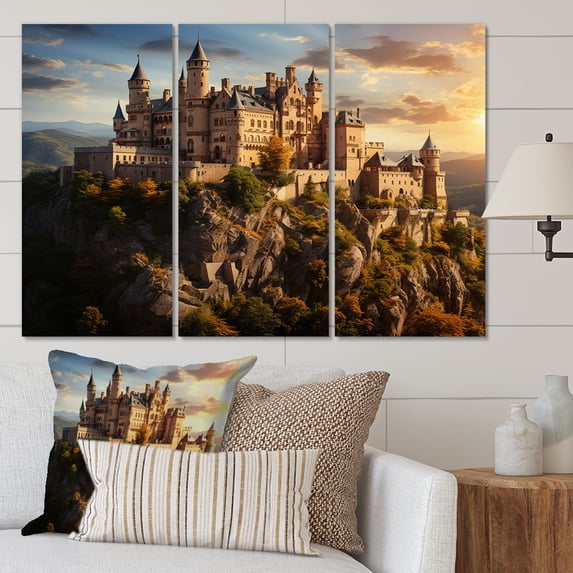 Designart "Castles Sunlit painting Vibrant" Architecture Metal Art Print Set