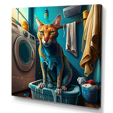 Designart Cat Doing Laundry Canvas Wall Art