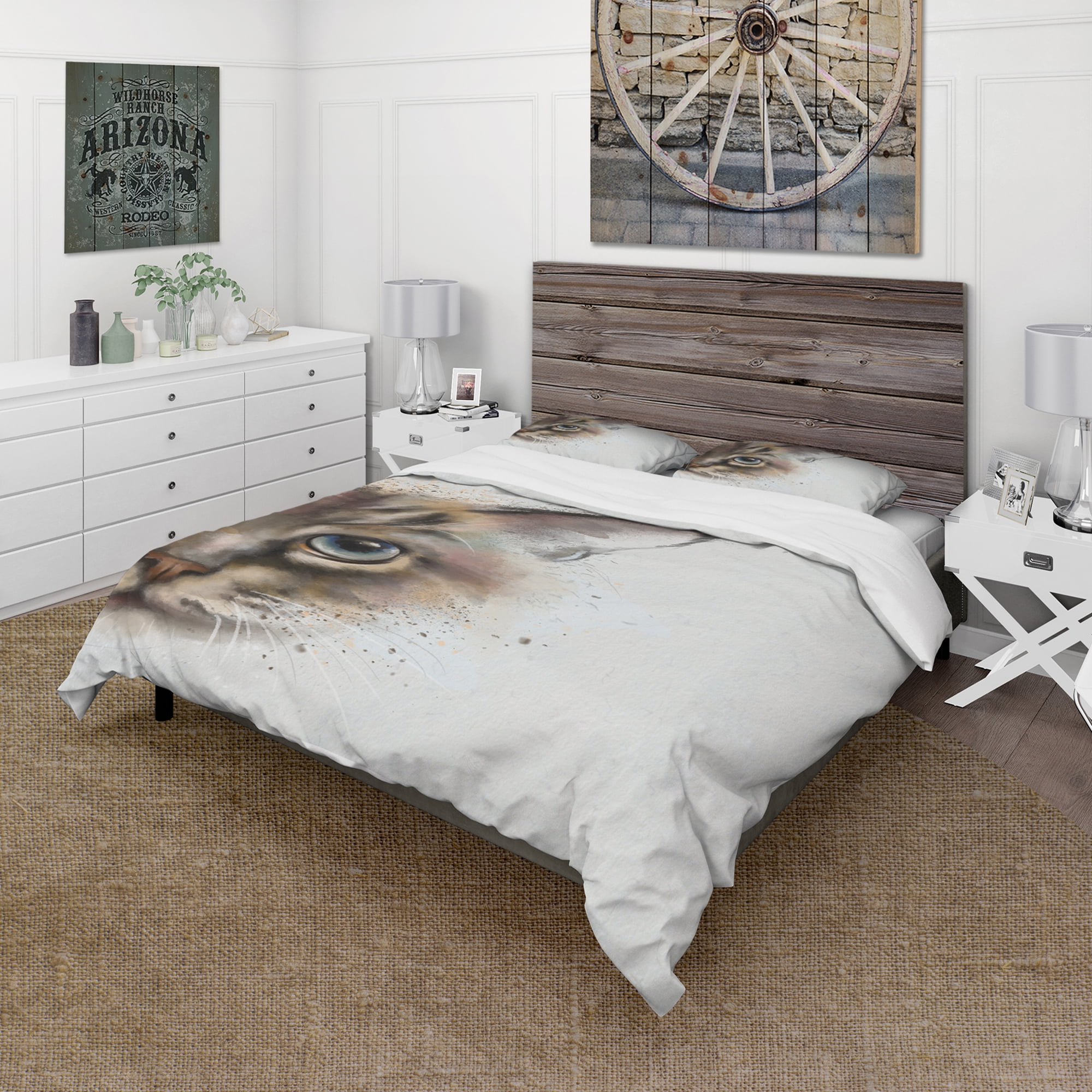 Designart 'Cat Half Face Watercolor' Animal Duvet Cover Set