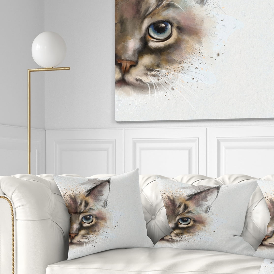 Designart Cat Half Face Watercolor - Animal Throw Pillow - 16x16