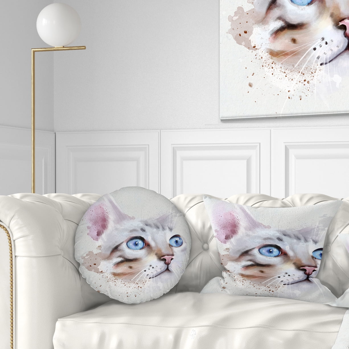 Designart Cat with Blue Eyes Watercolor - Animal Throw Pillow - 12x20