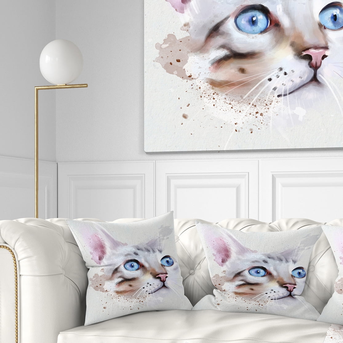 Designart Cat with Blue Eyes Watercolor - Animal Throw Pillow - 16x16