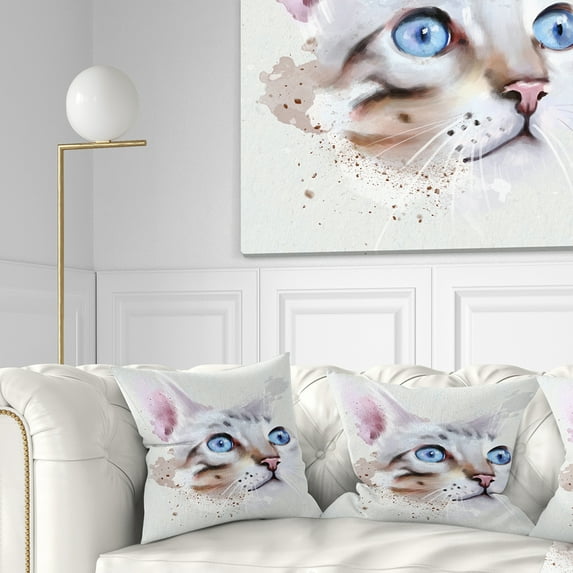 Designart Cat with Blue Eyes Watercolor - Animal Throw Pillow - 16x16