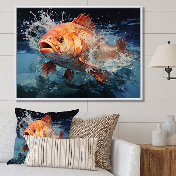 Designart "Catching Colorful Fish" Sports Floater Framed Wall Art Print