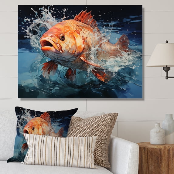 Designart "Catching Colorful Fish" Sports Wall Art Print