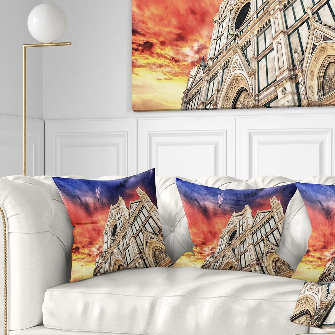 Designart Cathedral of Santa Croce in Florence - Cityscape Photo Throw Pillow - 18x18