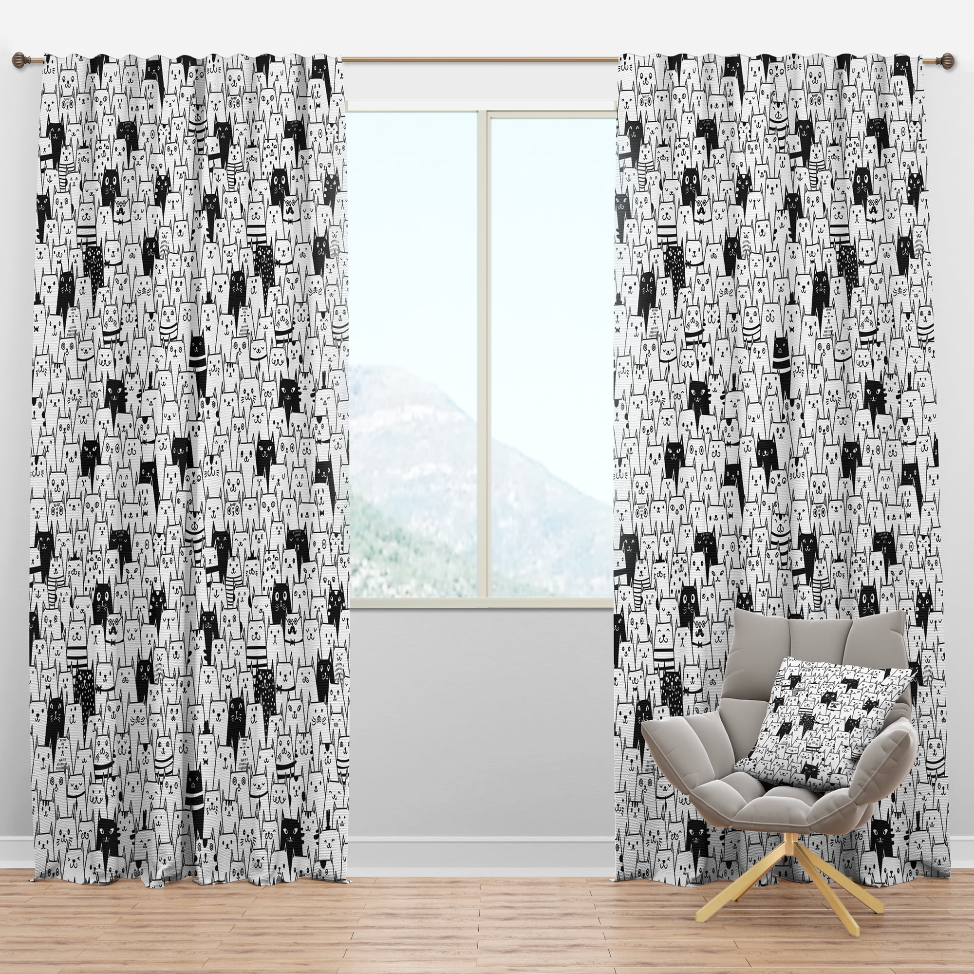 Designart 'Cats Pattern Collage' Modern Blackout Curtain Panel