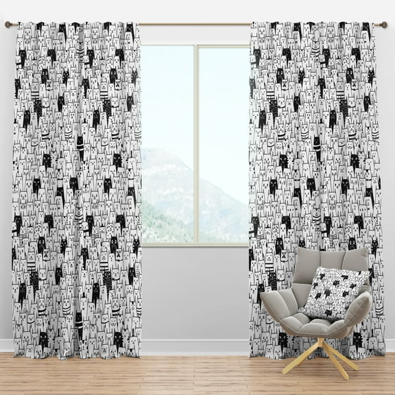 Designart 'Cats Pattern Collage' Modern Blackout Curtain Panel