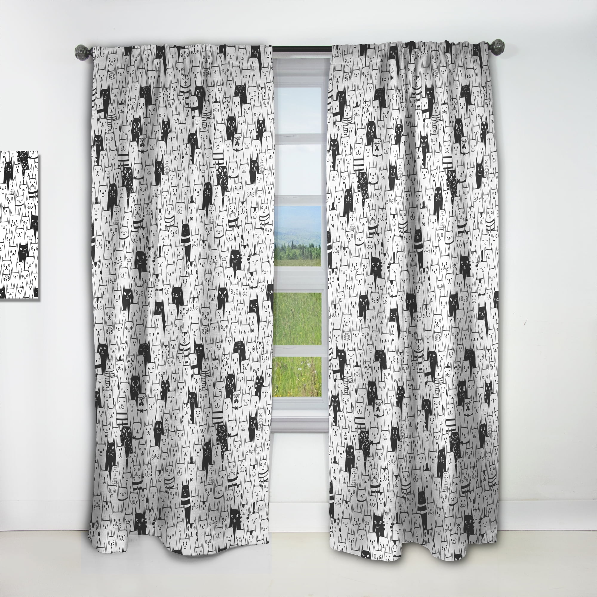 Designart 'Cats Pattern Collage' Modern Curtain Panel