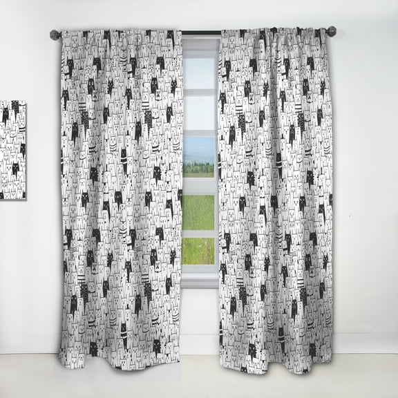 Designart 'Cats Pattern Collage' Modern Curtain Panel
