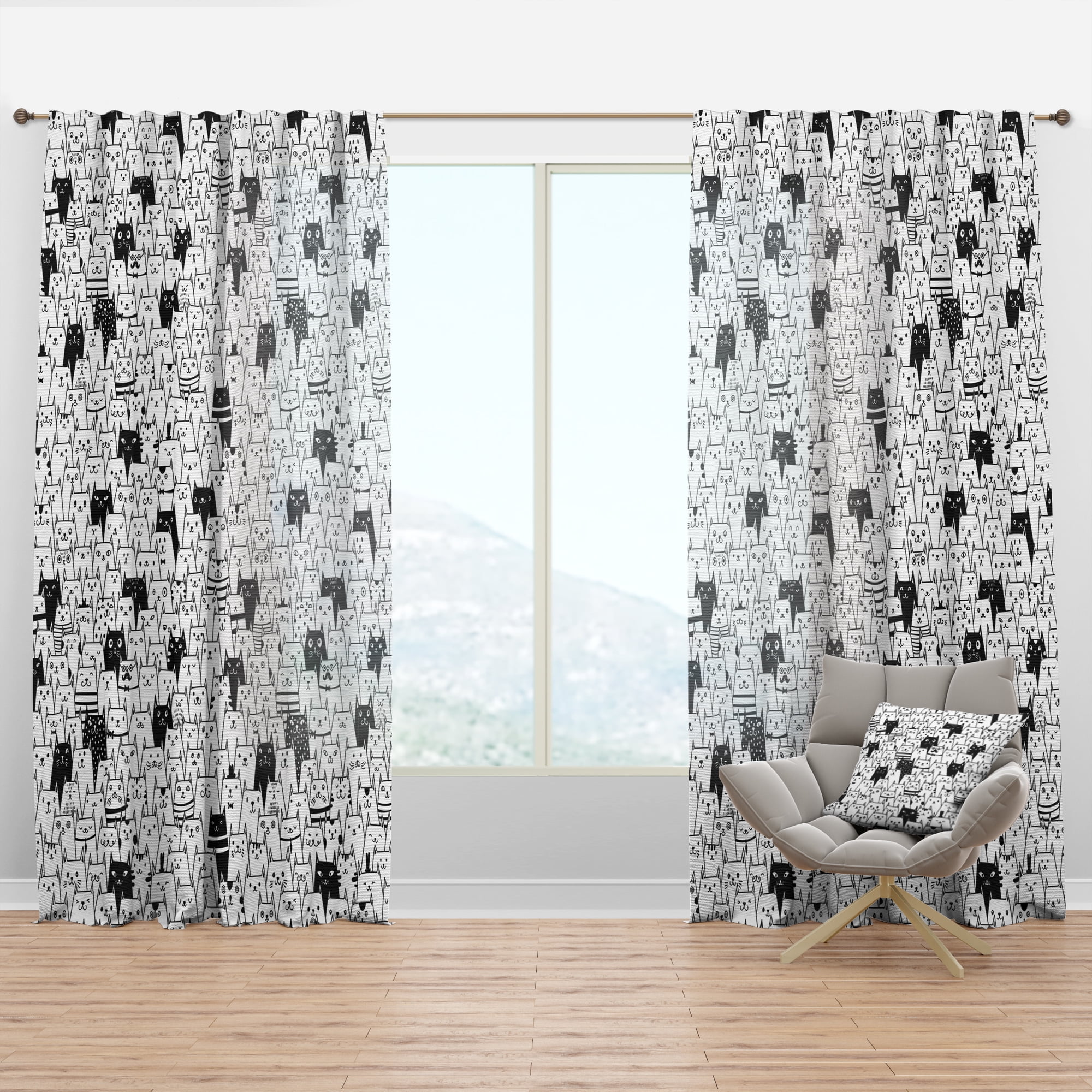 Designart 'Cats Pattern Collage' Modern Curtain Panel