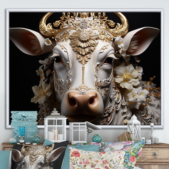 Designart "Cattle In Baroque Elegance I" Animals Cow Floater Framed Canvas Wall Art
