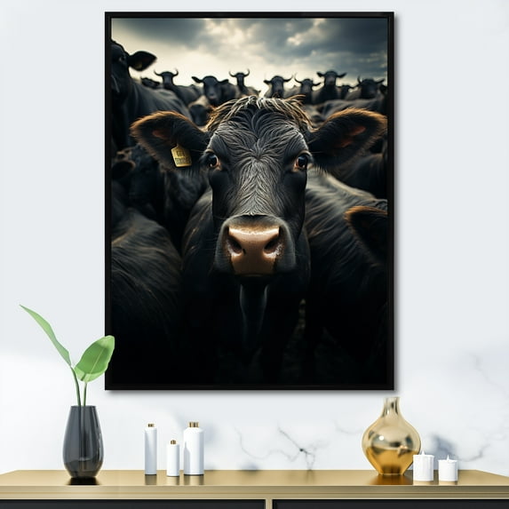 Designart "Cattle Silent II" Animals Floater Framed Wall Decor
