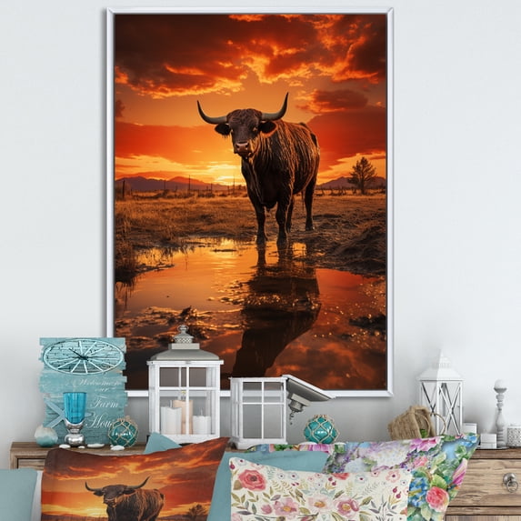 Designart "Cattle Silhouette Charm I" Animals Floater Framed Wall Art Living Room