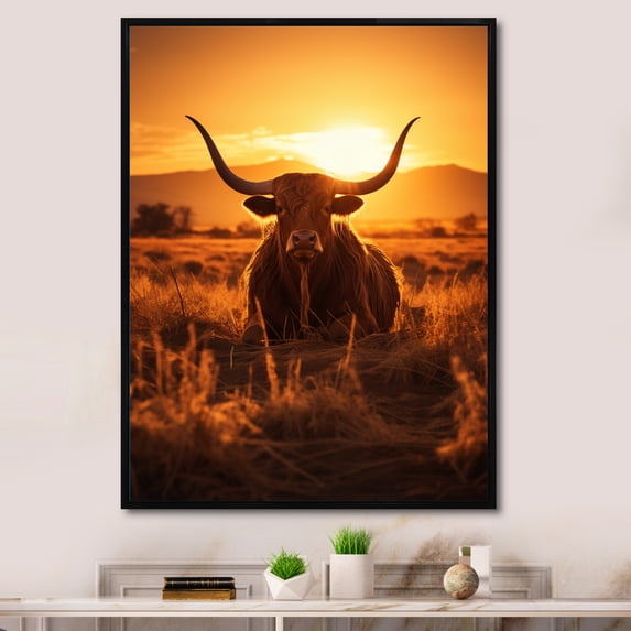 Designart "Cattle Silhouette Charm II" Animals Floater Framed Canvas Art Print