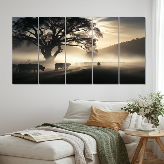 Designart "Cattle delicate Grazing I" Animals Wall Art Prints Set