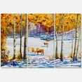 thumbnail image 1 of Designart ' Cattles In The Early Snow In The Tree Forest ' Farmhouse Canvas Wall Art Print, 1 of 3