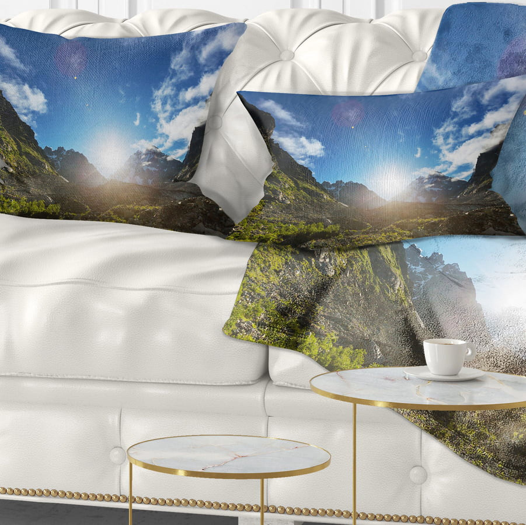 Designart Caucasus Hills under Bright Sunset - Landscape Printed Throw Pillow - 12x20