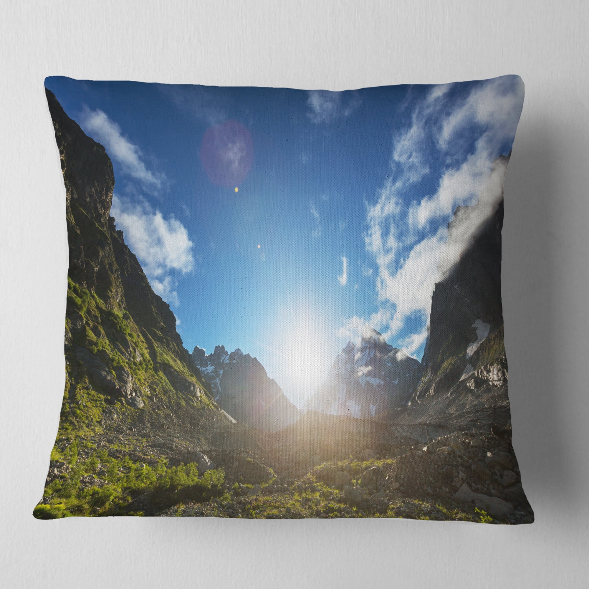 Designart Caucasus Hills under Bright Sunset - Landscape Printed Throw Pillow - 18x18