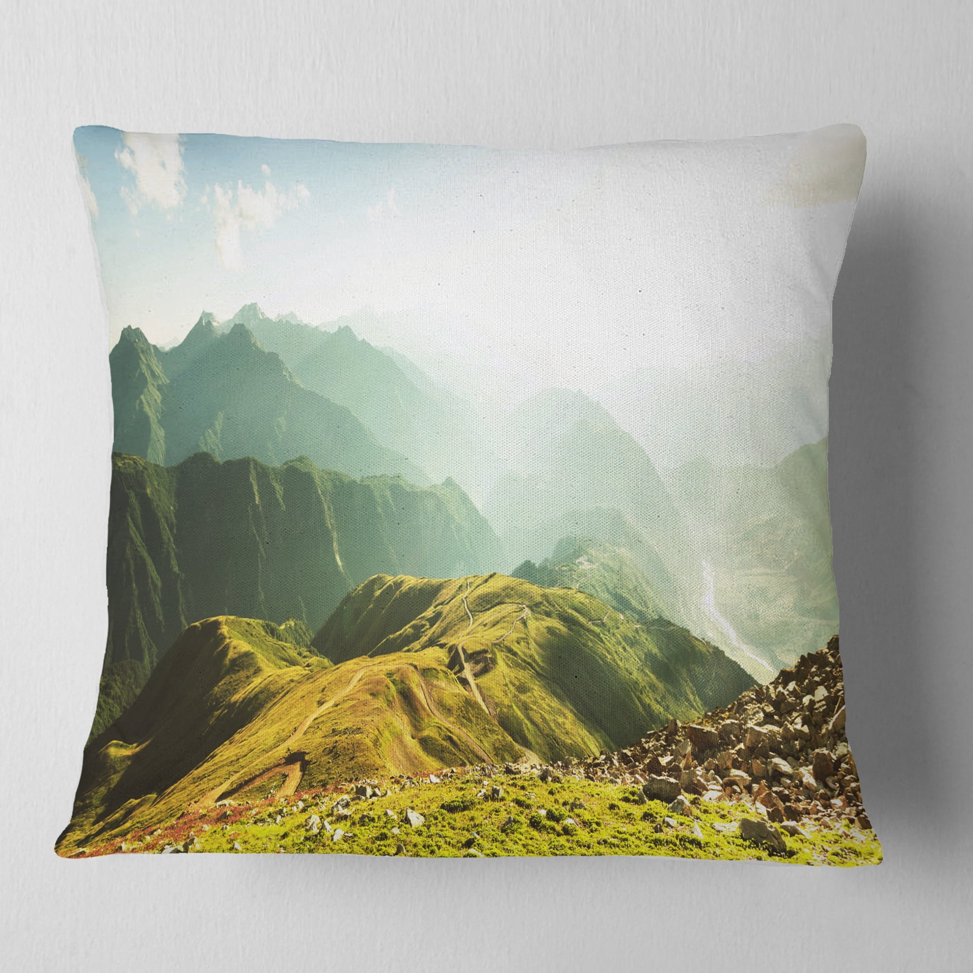 Designart Caucasus Mountains Panorama - Landscape Printed Throw Pillow - 18x18