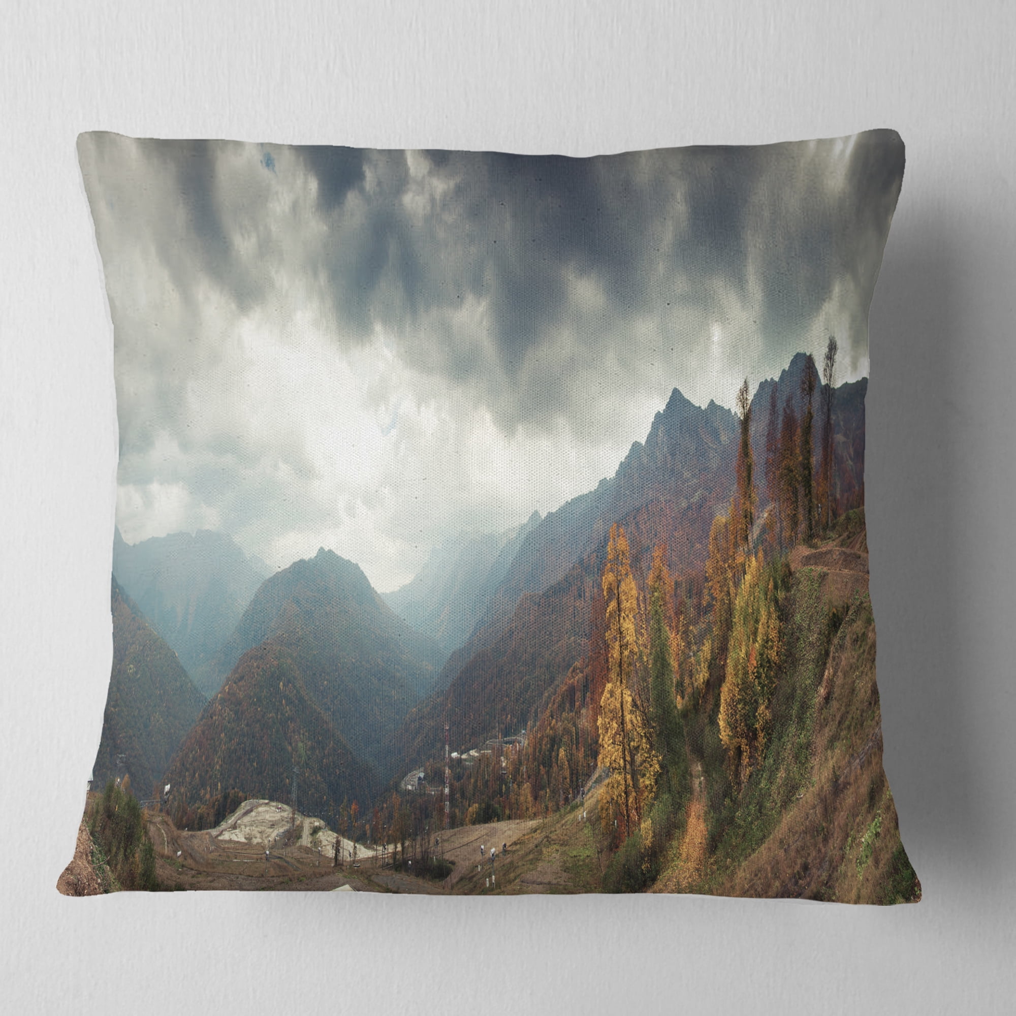 Designart Caucasus Mountains White Panorama - Landscape Printed Throw Pillow - 18x18