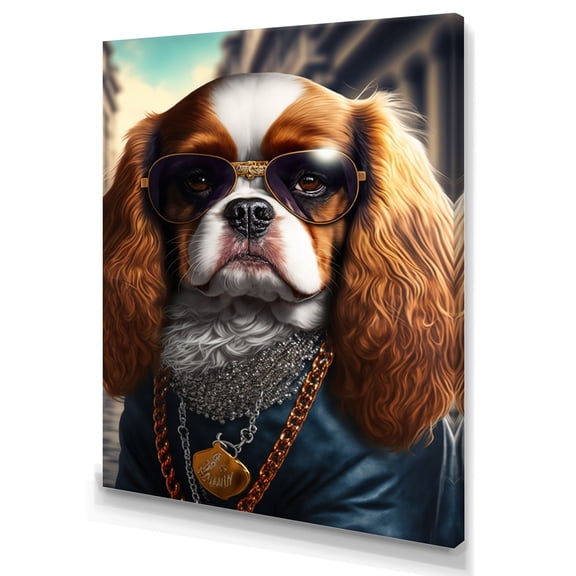 Designart Cavalier King Charles Spaniel Gangster In NYC II Canvas Wall Art