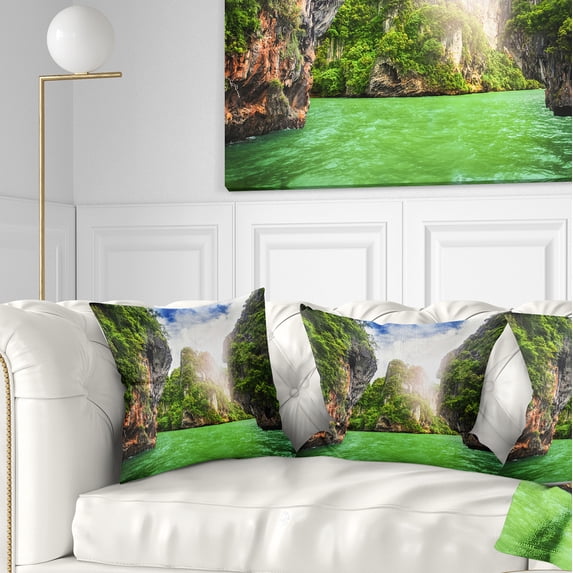 Designart Cave Rocks on Railay Beach - Landscape Printed Throw Pillow - 16x16