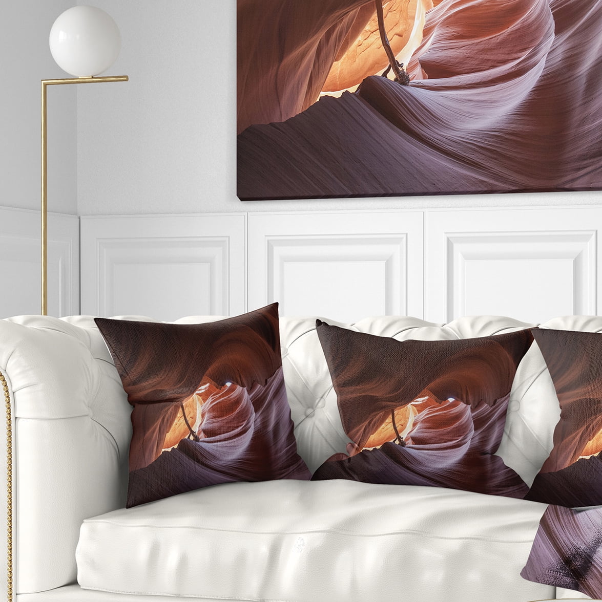 Designart Cave in Antelope Canyon - Landscape Photo Throw Pillow - 16x16