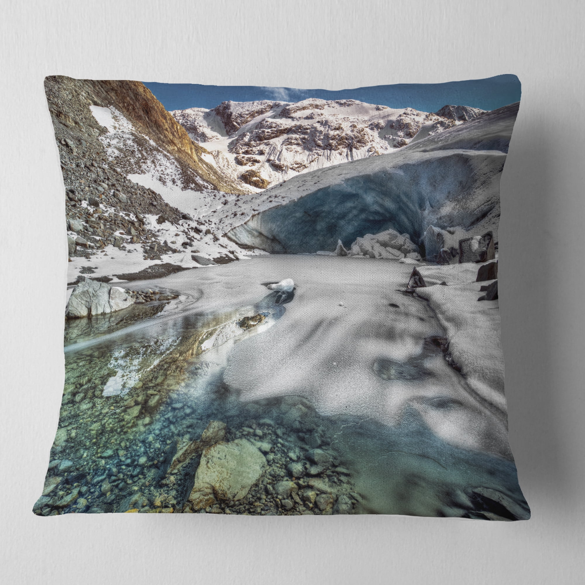 Designart Cave in Rugged Rocky Setting - Landscape Printed Throw Pillow - 18x18