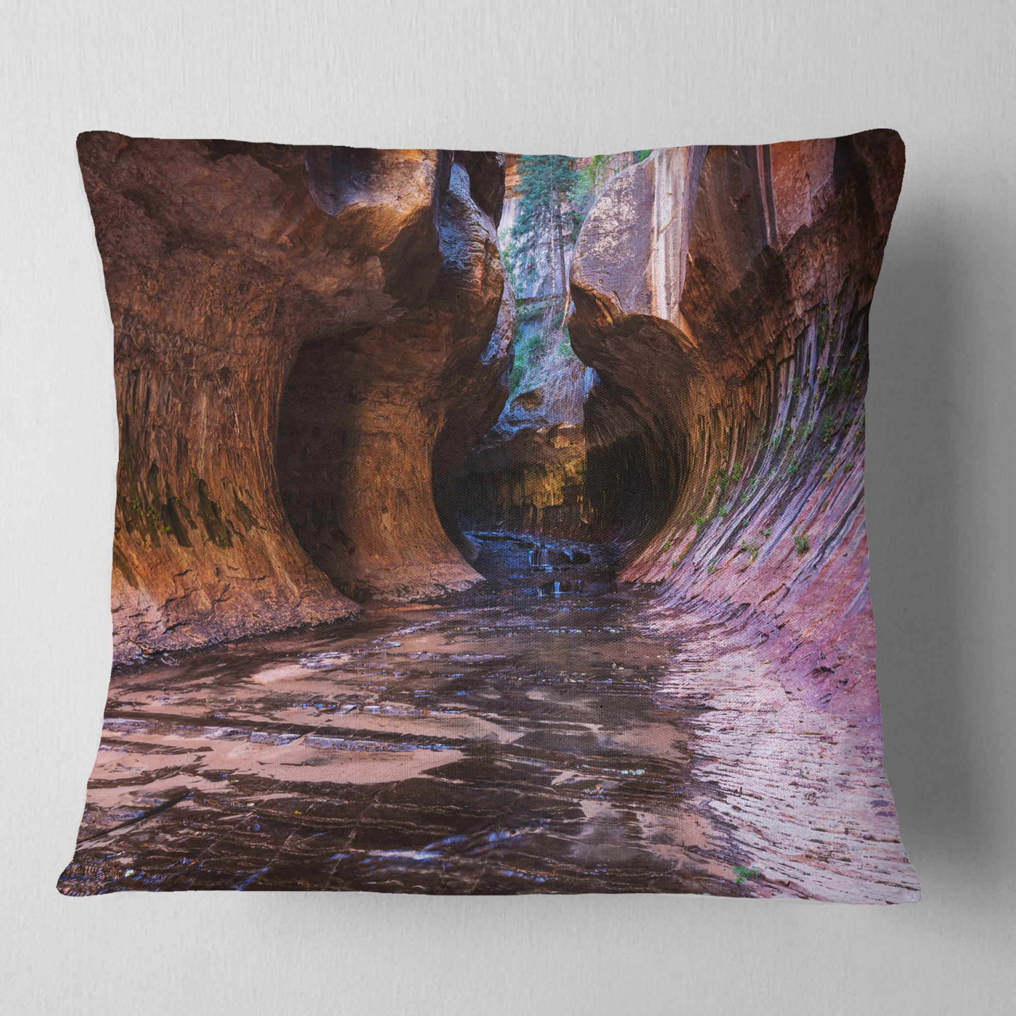 Designart Cave in Zion National Park Utah - Landscape Printed Throw Pillow - 18x18
