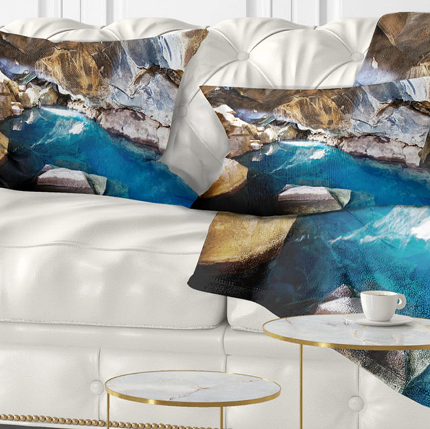 Designart Cave with Geothermal Hot Water - Modern Beach Throw Pillow - 12x20