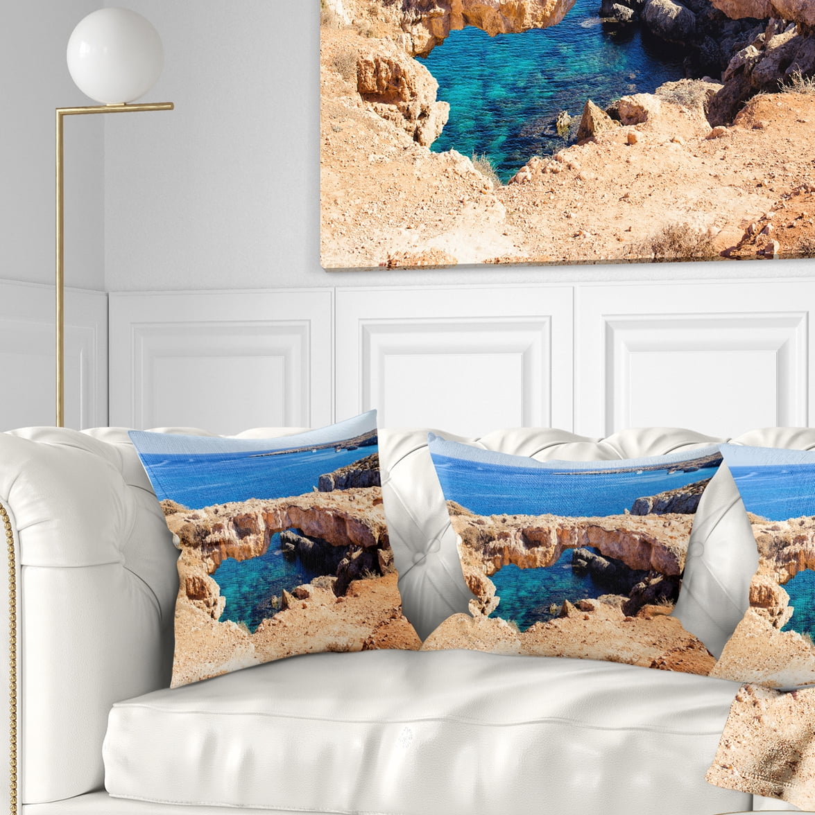 Designart Cavo Cape Greco Natural Bridge - Landscape Photography Throw Pillow - 18x18