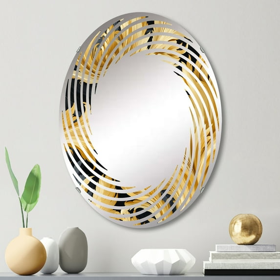 Designart "Celebrating Royal Gilded Ikat Reverie I" Ikat Spiral Round Wall Mirror - Oval Printed Decorative Mirror - Multiple Color Options